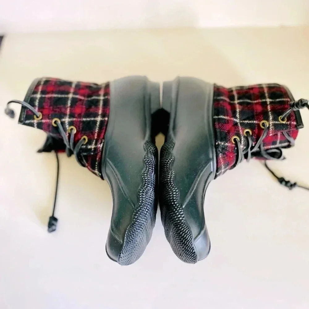Seven7 Wool Goose Quilted Lace Up Rain Boot Plaid… - image 8